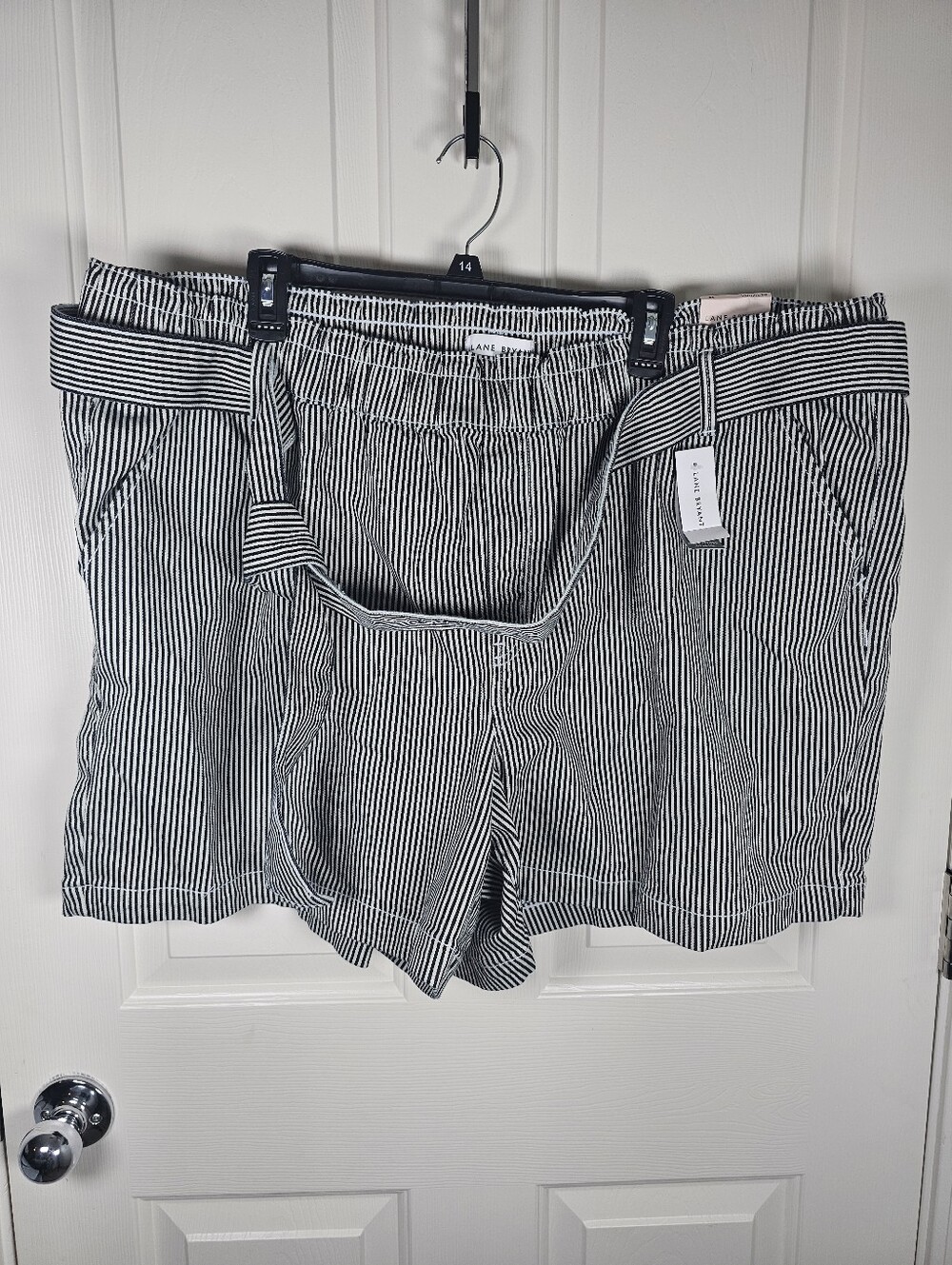 Lane Bryant NWT Black White Striped High Rise Waist Tie Bermuda Shorts 22